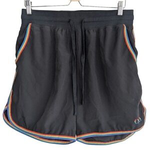 2xist Men's Large Black Athletic Shorts Rainbow Trim‎ Stretch Waist